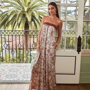 Dos Santos Satin Printed Strapless Jumpsuit